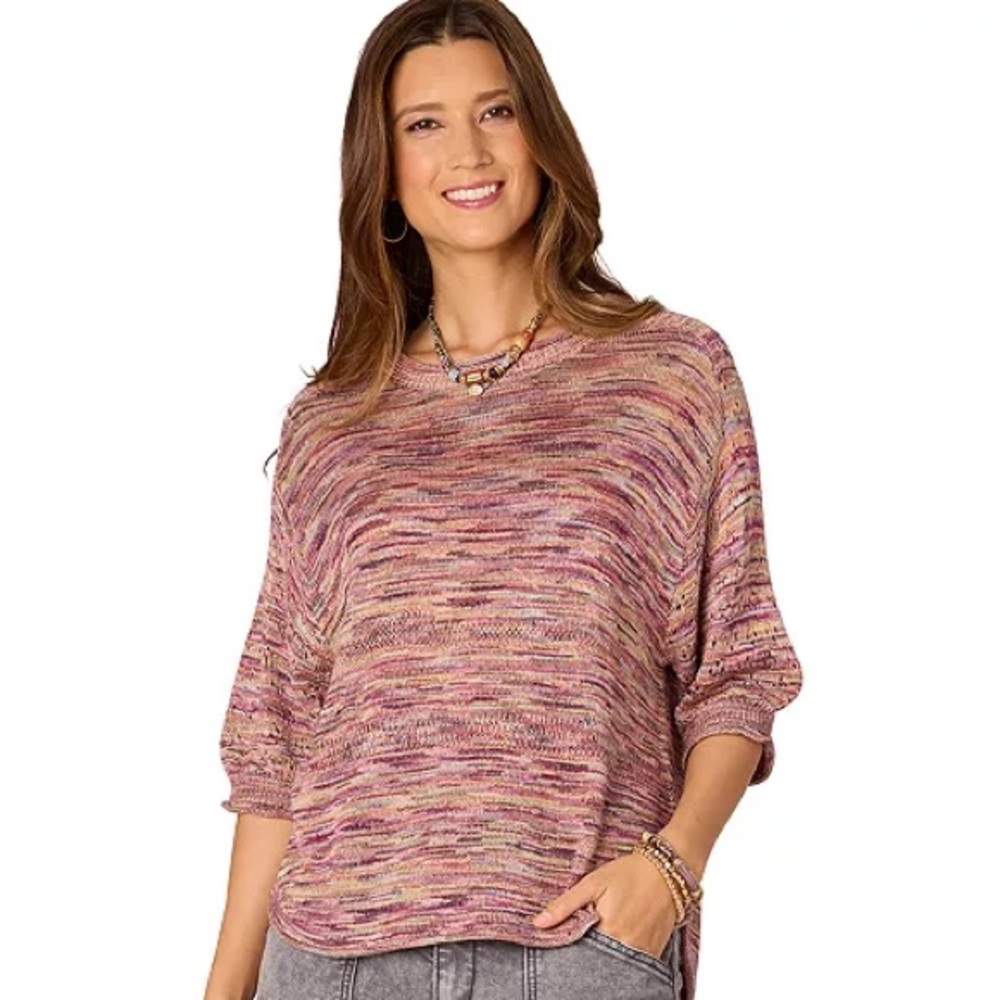 EUC Democracy Multicolor Heathered Loose Fitted Knit Top w/Sleeves Asymmetrical